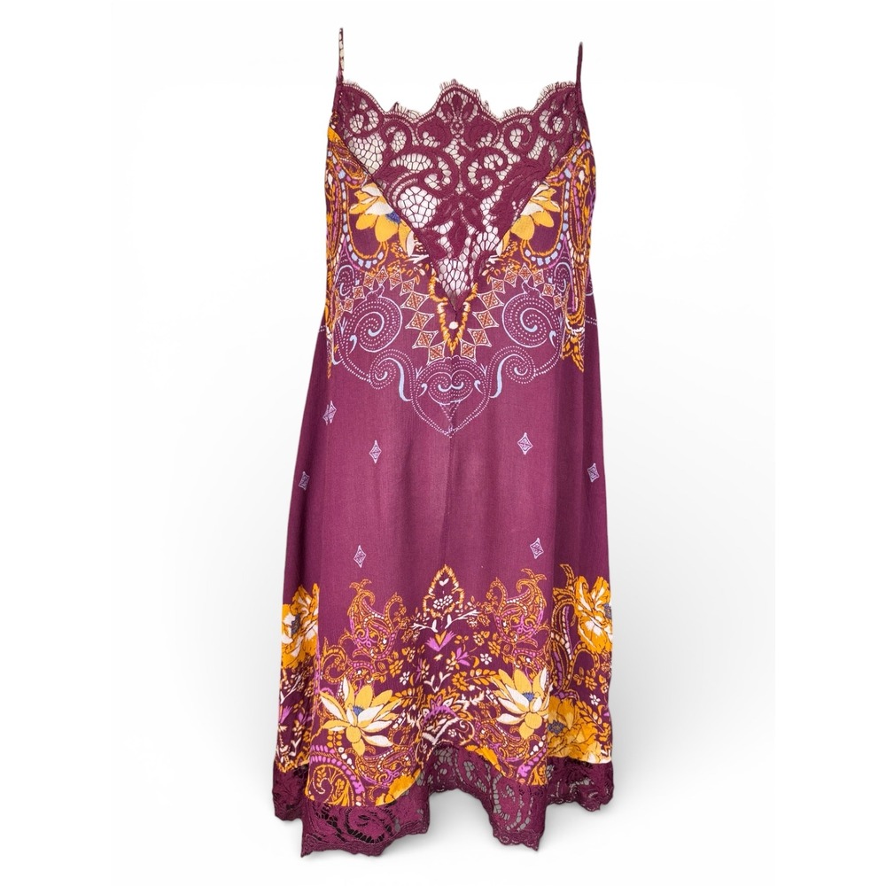 Free People Intimately Lace Trimmed Paisley‎ Print Slip Dress Purple Small